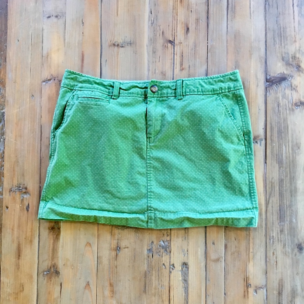 Old Navy Green Polka Dot Khaki Skirt with Pockets